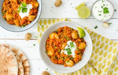 Plat de lentilles et pommes de terre, sauce au yaourt