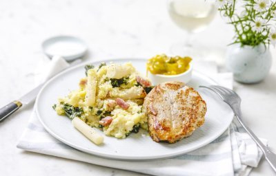 Purée de chou frisé aux salsifis et escalope de veau