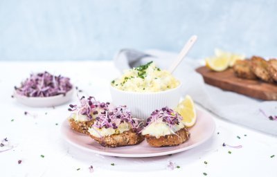 Brandade sur toast et germes de légumes