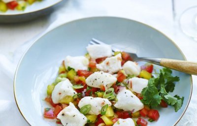 Ceviche de lotte et légumes colorés