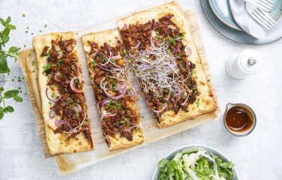 Tarte flambée à l’effiloché de porc 