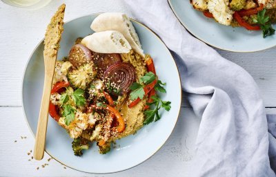 Hummus met geroosterde groenten