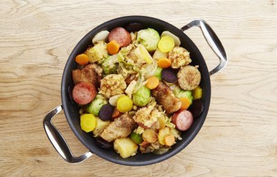 Hochepot de légumes oubliés et saucisses fumées