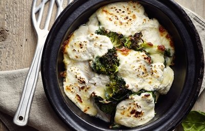 Tacaud gratiné au brocoli et épinards