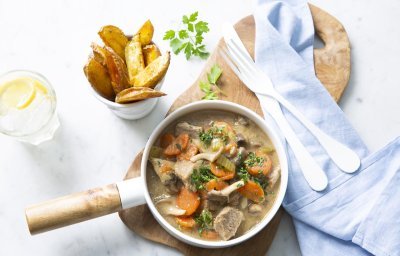 Ragoût de veau et frites au four