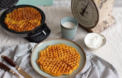 Gaufres au potiron et sauce au yaourt