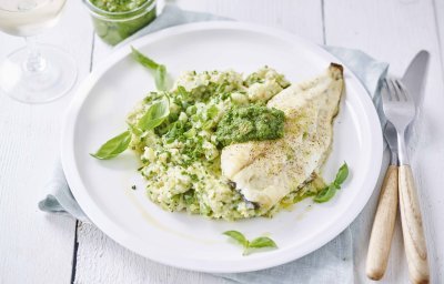 Turbot à la salsa verde et purée estivale