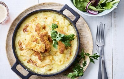 Tartiflette et lanières de veau croquantes