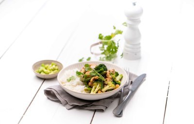 Wok au lapin et légumes verts