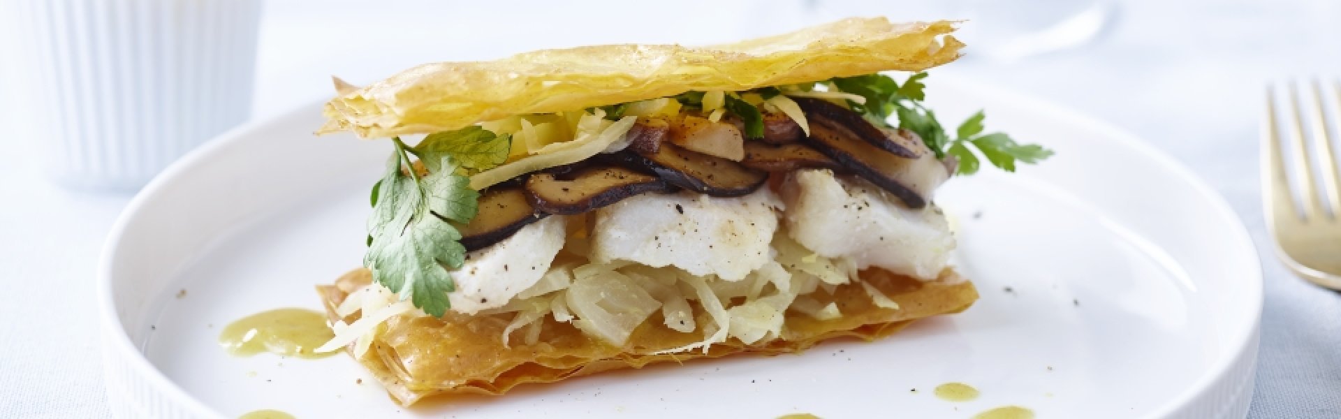 Millefeuille de lotte, chou blanc et shiitake